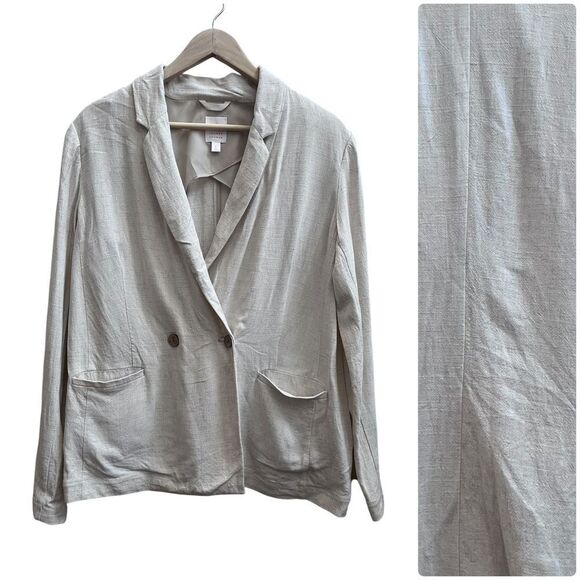 LC Lauren Conrad Tan Linen Blend Notch Lapel Pocket Double Breasted Blazer Large - Picture 1 of 12